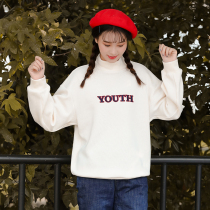  Plus velvet thickened sweater girl autumn and winter junior high school students Korean loose high school girls winter semi-turtleneck top