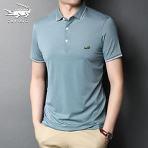 Crocodile Ice Silk short sleeve T-shirt mens casual lapel polo shirt solid color young and middle-aged semi-sleeved summer top