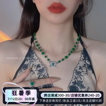 Micro Intoxicating Anorexia RETRO GREEN JADE CHAIN SUB BUTTERFLY NECK CHAIN OPENING WATER DRILL RING NECKLACE SMALL CROWD PERSONALITY ACCESSORIES