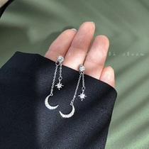 s925 silver needle delicate brief about the moon earrings woman South Korean personality 100 hitch a pair of two-ear spikes