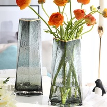 Light Extravagant Modern Desktop Living Room Flowers Dry Flower Glass Vase Flower Arrangement Pendulum Pieces Creative Triangle Stomp Hammered Surface