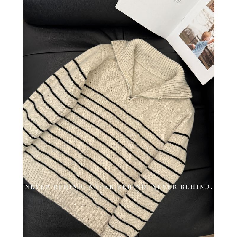 10.11 Children's Half-Zip Striped 100% Wool Knit Sweater 10.11 Children's Half-Zip Striped 100% Wool Knit Sweater
