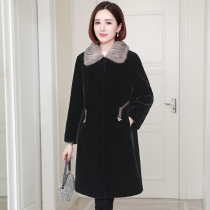 zqqz mink fur collar golden mink fur coat female fashion temperament Haining medium long sheep cut coat D389