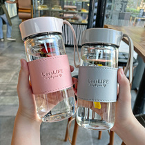 Portable simple cute net red water cup with tea partition Summer ins wind high borosilicate glass fresh couple men and women