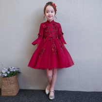 Girls birthday princess dress puffy gauze childrens red evening dress flower girl wedding girl piano performance Winter
