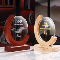 Honor trophy Simple beech creative wooden solid wood trophy custom free lettering Enterprise company employee award