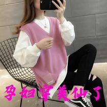 Pregnant womans clothing autumn and winter clothing with long and fake two blouses out of fashion Tidal Surrogacy Mothers loose necropolis 200 catty