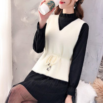 Bei Kiss waist plush knit vest lace bottoming dress set 2020 Spring and Autumn New sweater women