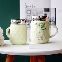 Chengdu tourist souvenirs Creative Panda Cui Bamboo Ceramic cup with lid Water cup Mug cup Coffee cup Tea cup