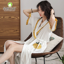 Short sleeve sleeping robe women Summer pure cotton long style Sexy Sweet strawberry Sleeping Day-style thin family Dress Lacing Bathrobe