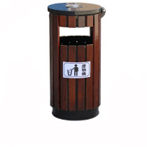 Outdoor Trash Can Sanitation Street Trash Cans Outdoor Sub-district Park Woody Environmental Dustbin Metal Fruit Leather Case