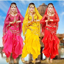 Special price India dance for women practice Dance suit Belly Leather Dance Suit Stage Suit Spring Summer Long Sleeve Swivel Pants