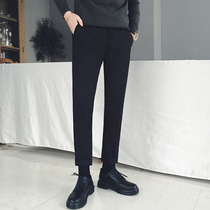 Scrusted trousers men Korean version of autumn and winter thick woolen suit ankle-length pants slim straight tube large size pipe pants