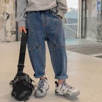 Boys smoke gray jeans summer boys jeans 2021 new loose dad pants tide spring and autumn children