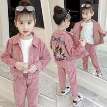 Girl corduroy set Spring and Autumn 2019 new foreign style casual velvet set female children autumn two-piece set