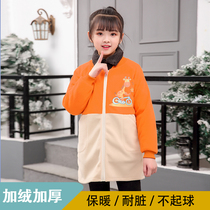 Boys and Girls anti-dirty down jacket jacket plus velvet thickened childrens eating painting clothes long sleeve middle and big childrens clothing autumn and winter