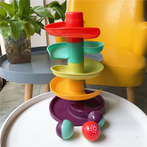 Childrens rolling ball Rotating color sliding ball tower Puzzle layer by layer Baby hand catching ball 6-18 months 2 years old toy