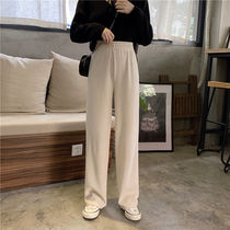 Ice silk wide leg pants female students summer wild new Korean version of high waist slim loose straight trousers casual pants women