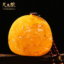  Tianguang Hui natural amber Beeswax pendant Yellow honey amber peony flower pendant Mens and womens peony pendant with certificate