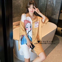 Japan Gelato Ice Silk Cute Sleeping Skirt Woman Summer Short Sleeve Cartoon Girl Print Loose Pyjamas Can Be Worn Out