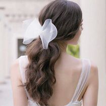 Korean Princess Wind Sweet butterfly knot Veil White Bride Wedding Pearl Head Yarn Short double Veil Veil