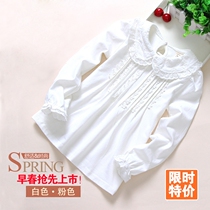 Children Spring and Autumn cotton girls lapel long sleeve T-shirt base shirt foreign white shirt baby childrens clothing shirt
