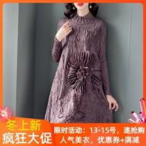 Mrs. Gui high-end heavy industry embroidered dress spring dress women 2021 new three houses fold belly covered A- line dress a lifetime