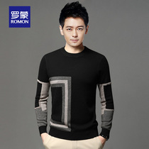 Roemon mens sweater autumn winter new trends casual thickening round collar needlework with wool to fix the undershirt