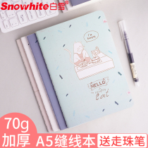 Snow White Thread Book Student's Cute Girls' Heart Notebook A5 Minimalist Super Thick Book Student Literary Art Exquisite Softface Copy Notebook