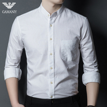 Chiamania Chinese Stand Collar Shirt Men Long Sleeve White Business Cotton Vertical Collar Mens Shirt