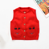 Spring new born baby knitted vest Winter waistcoat vest Baby girl wool infant sweater Childrens horse clip