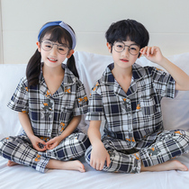 Male Girl Fat Boy Cardiovert Sleepwear Spring Autumn Long Pants Children Summer Pure Cotton Short Sleeve Baby Brother And Sister Home Suit Suit