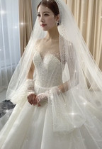 (handcuff head yarn) high-end nail pearl diamond bridal wedding dress white wedding shelter arm long tug head yarn