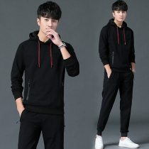 Mens sports suit spring and autumn large loose young student hooded sweater set mens casual wear two-piece set