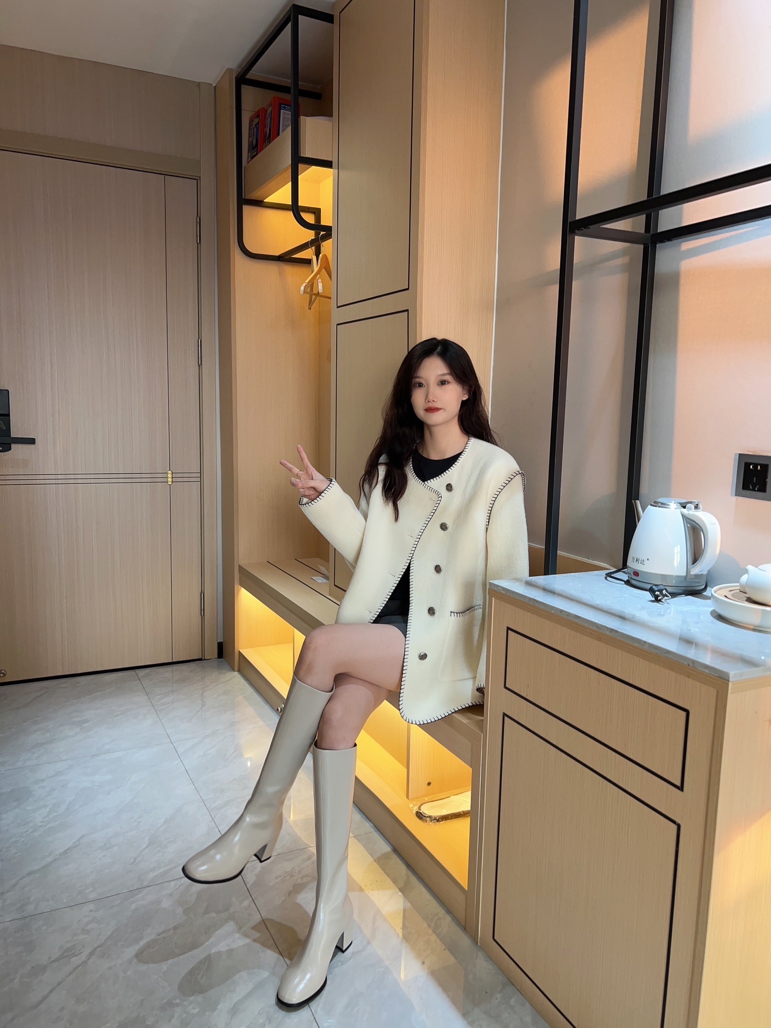 biiya比雅独立工作室 不过膝长筒靴高筒骑士女靴