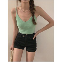 2021 summer new double waist design elastic denim shorts with high display slim height waist curbside wrap hip hot pants woman