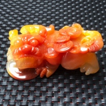 Natural Yunnan Huanglong Jade Overlord Pixiu handle piece Longling eggplant mountain material Water red carved Yin and yang eye hand play piece