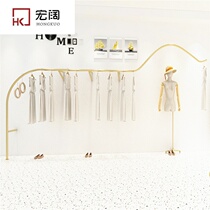 Clothing store display rack wall-mounted stainless steel titanium gold womens clothing hangers support custom-made