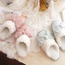 Autumn and winter ins girl cute big bow home thick bottom cotton slippers Indoor waterproof non-slip home slippers