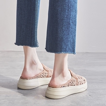 Semi-slippers womens outer wear 2021 summer new breathable ultra-fire thick bottom inner heightening net red ins trendy one-word slippers