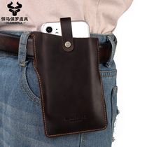 Hummer Paul leather men pants with mobile phone bag Antique crazy horse leather mobile phone pocket factory sources