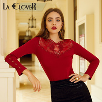LACLOVER LANKAVIN LACE MODAL series LACE round neck long sleeve top LC72KQ3