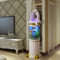 Large lazy cylindrical fish tank living room creative small and medium-sized household landing aquarium ecological Super White free water change