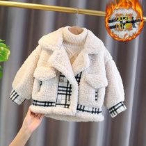 Female Baby Winter Dress New Thickened Warm Sheep Lamb Suede Jacket Tide 2021 Ocean Gas Little Girl Han Tie Kid Great Coat