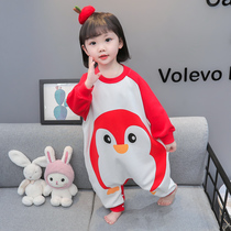 Childrens conjunction pajamas spring and autumn cartoon lovely baby baby baby girl long sleeping baby baby baby autumn home clothing