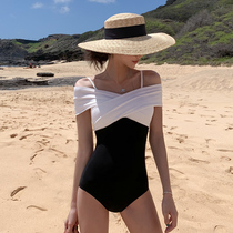  Korean ins hot spring swimsuit female fairy Fan one-piece belly cover thin sexy small chest gathered student conservative swimsuit