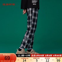 Miss Qin black and white lattice pants womens spring and autumn straight loose draped wide legs Japanese small casual pants autumn and winter