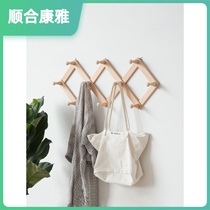 Nordic solid wood wall-mounted hanger telescopic clothes hanger telescopic cloakroom free of punch in door clothes hangover hangover hanging hook