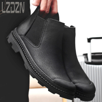 Real leather shoes casual One foot pedal High Help men Bull Leather Boots Cotton Shoes Gush Martin Chelsea Overalls High waist winter shoes