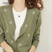 sandro selen early autumn loose temperament small cardigan snowflake print embellishment simple elegant Joker top women